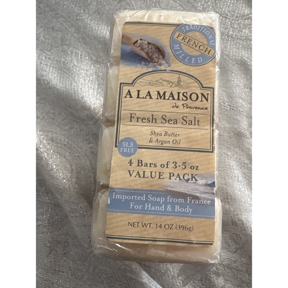 A La Maison French Milled Fresh Sea Salt Shea Butter Argan Oil Soap 4 Bar value - Picture 3 of 6